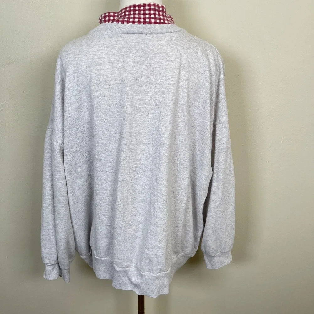 Vintage Basic Editions Cat Graphic Sweatshirt Womens 1X Grey Mock Neck Fall 90s - Picture 5 of 8